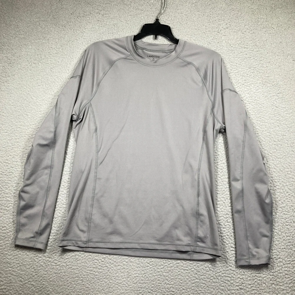 Lands' End Rash Guard Top Mens Medium Gray Long Sleeve Athletic Swim Shirt